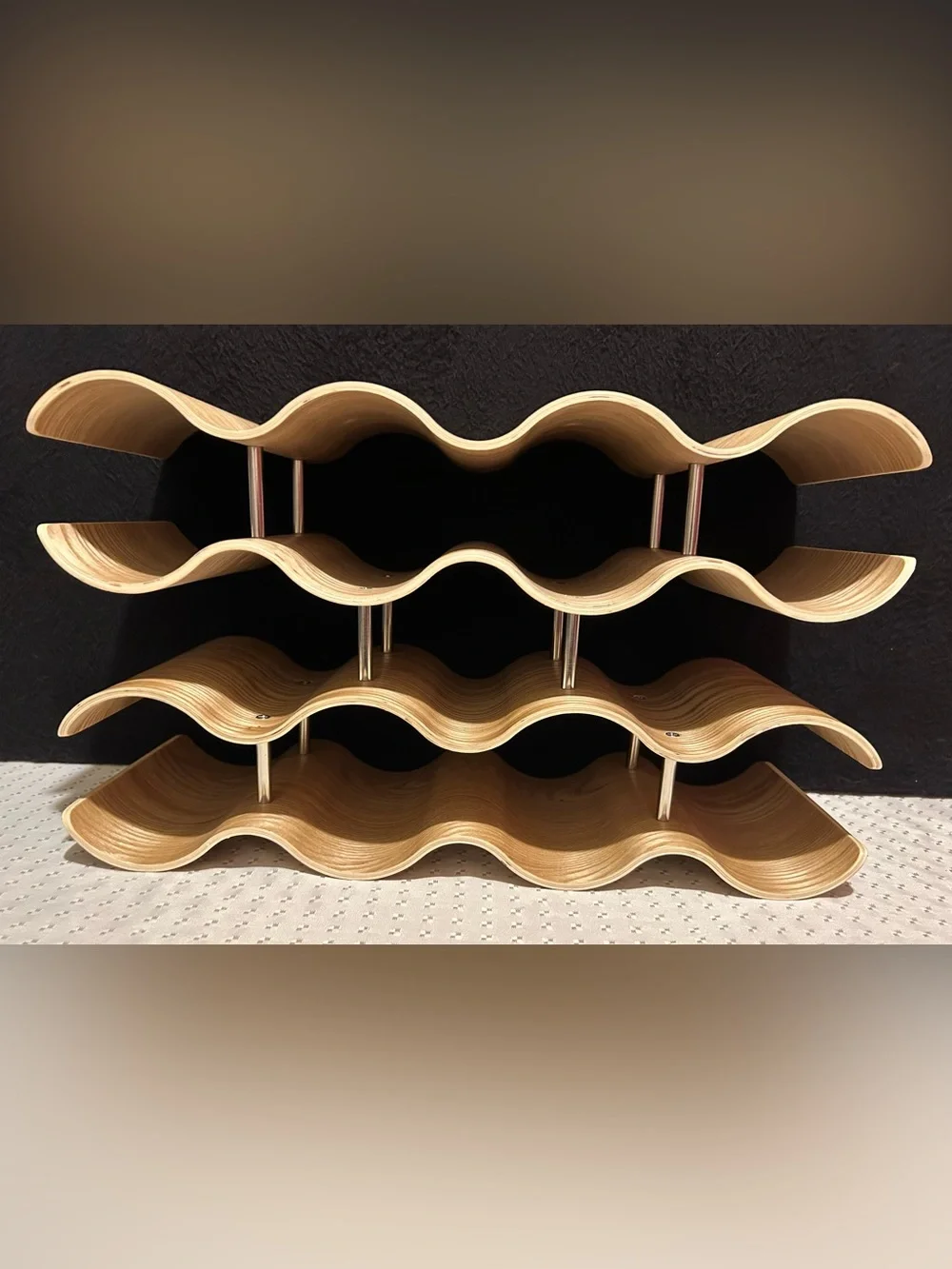 Mid Century Modern Style Wine Rack  Honeycomb Wavy Bent Wooden Holds 14 Bottles
